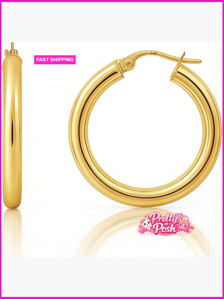14k Gold Hoop Earrings, Hypoallergenic Click-Top Closure, 20-30mm